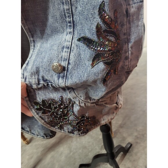 Oversized Embroidered Sequined Blue Jean Jacket Size Medium - Picture 5 of 9